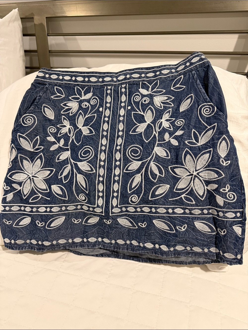 Chloe & Katie Navy Blue Embroidered Mini Skirt